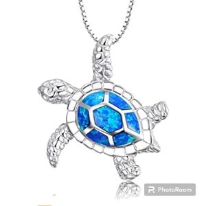 🐢🛍️🆕  925 STERLING SILVER, BLUE OPAL TURTLE NECKLACE, 18inch